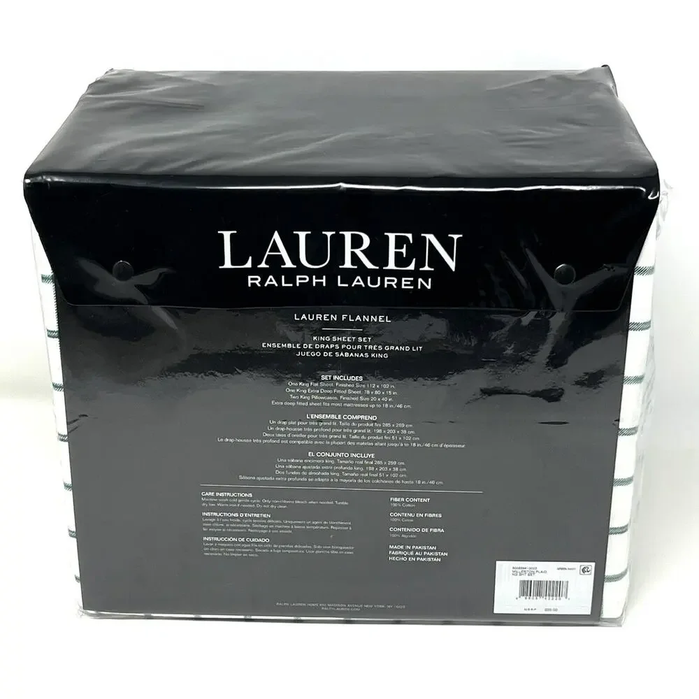 Ralph Lauren Millerton Plaid Flannel Sheet Set King Size Check Green Blue *READ*